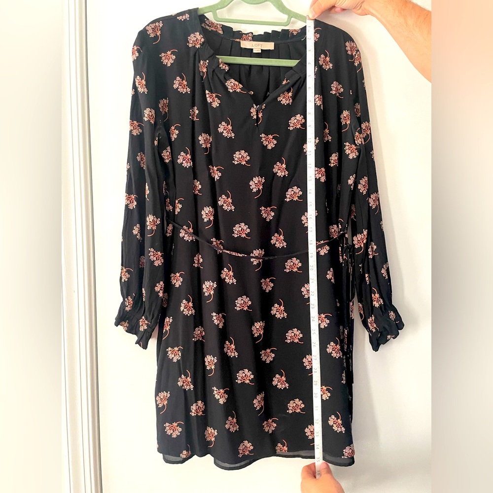 LOFT Black Dress with Coral Floral Pattern